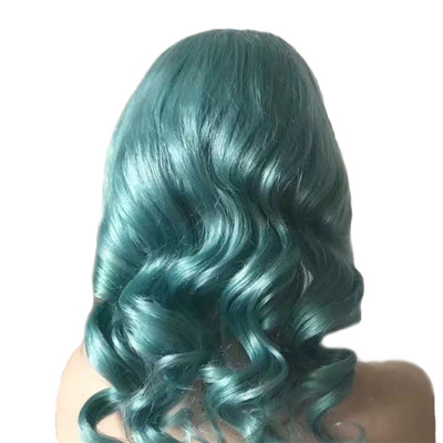 Peacock Blue Wavy Human Hair Full Lace Wig Fashion Color
