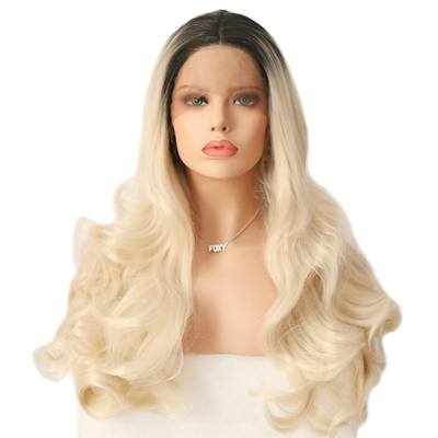 Blonde with Dark Roots Wavy Syntheic Lace Front Wig No Chemical