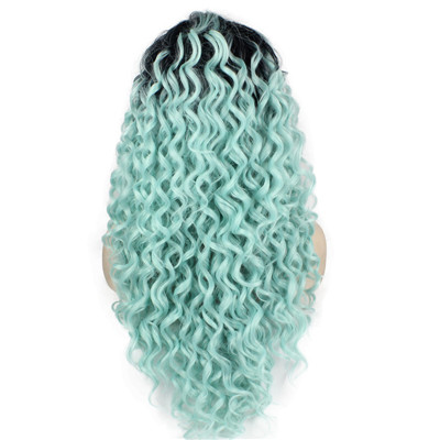 Baby Blue with Dark Roots Deep Curly Synthetic Lace Front Wig For Drag Queens