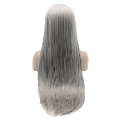 Straight Gray Synthetic Lace Front Wig For Drag Queens
