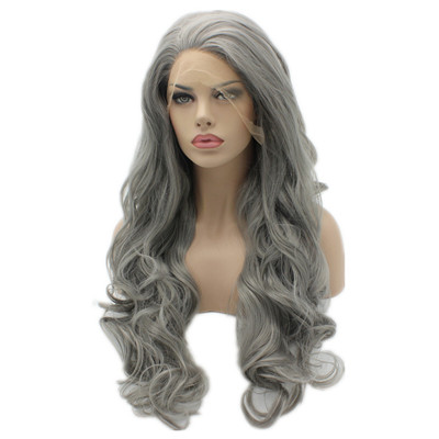 Gray Wavy Synthetic Lace Front Wig No Shedding