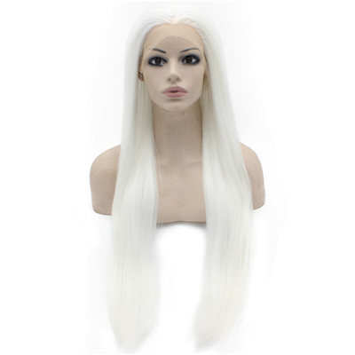 White / Pale Blonde Silky Straight Synthetic Lace Front Wigs Good Shape