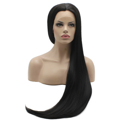 Silky Straight Black Synthetic Lace Front Wig Brand New