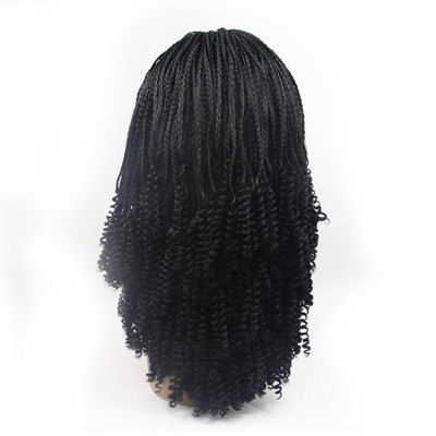 Black Synthetic Braided Lace Front  Wigs with Bottom Curl for African American