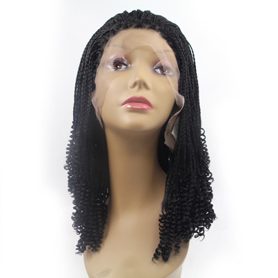 Black Synthetic Braided Lace Front  Wigs with Bottom Curl for African American