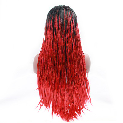 Red Ombre Synthetic Braided Wigs ,Dark Roots Synthetic Lace Front Wigs