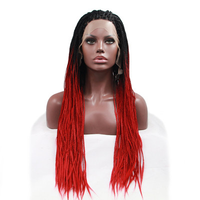 Red Ombre Synthetic Braided Wigs ,Dark Roots Synthetic Lace Front Wigs