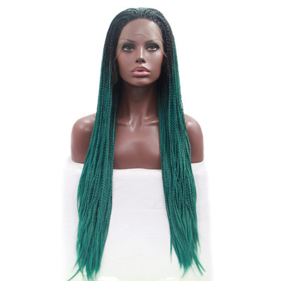 Green Dark Roots Synthetic Braided Wigs with Lace Front  Natural Hairline