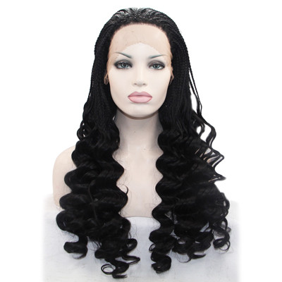 Black Box Braids Top with Wavy Bottom Synthetic Lace Front Wigs 