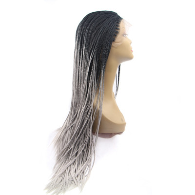 Long Gray Synthetic Box Braid Lace Front Wigs With Dark Roots For Afirica Girls