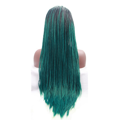 Green Dark Roots Synthetic Braided Wigs with Lace Front  Natural Hairline