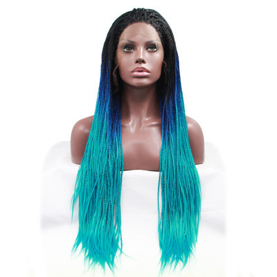Blue Ombre Syntheticlace Front Box Braids , Colored Long African Braided Hair Wi
