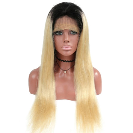 Ombre 1B/613 Silky Straight Brazilian Virgin Human Hair Full Lace Wigs 