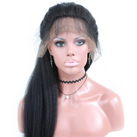 130% Density Kinky Straight Full Lace Wig Indian Remy Human Hair 
