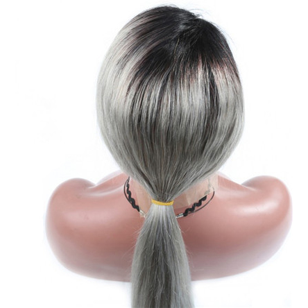Ombre 1B/Grey Full Lace Wigs 130% density Silky Straight Brazilian Virgin Human 