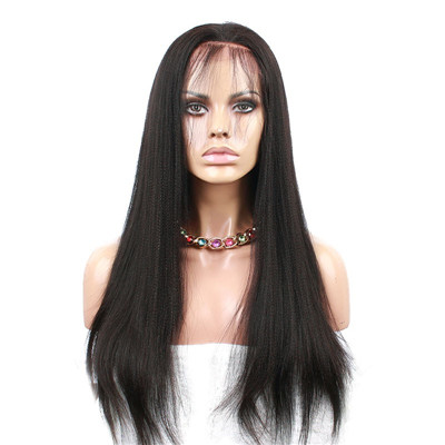 Silky Straight Black Indian Remy Human Hair Lace Front Wigs  Without Chemical