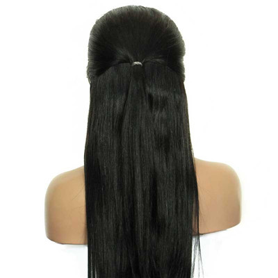 Natural Black Silky Straight Brazilian Virgin Hair Lace Front Wigs 