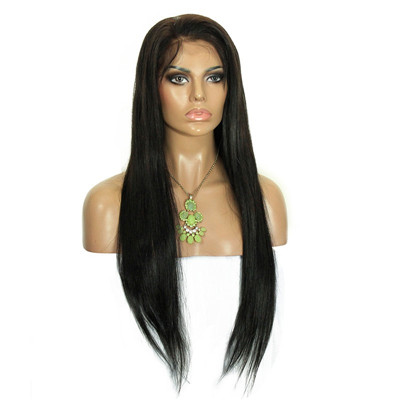 Natural Black Silky Straight Brazilian Virgin Hair Lace Front Wigs 