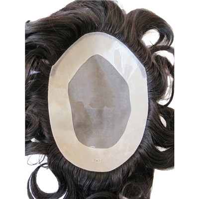 Men's toupee Hair fine mono with Pu coated all around perimeter plus folded