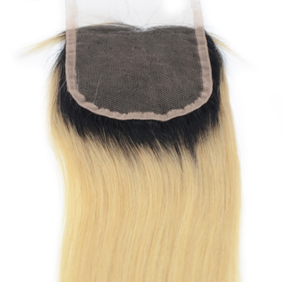 613 Blonde Lace Front Closure Piece With Dark Roots Long Silky Straight 14 Inch