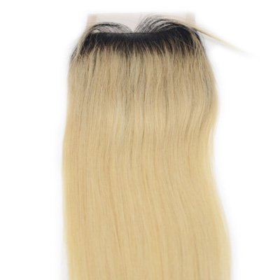 613 Blonde Lace Front Closure Piece With Dark Roots Long Silky Straight 14 Inch