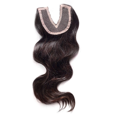 Black Ladies Lace Frontal Hair Pieces , Lace Front V Part Closure Body Wave