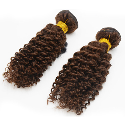 Kinky Curly 100% Mongolian Remy Hair Extensions , Weft Dark Brown Hair Extension