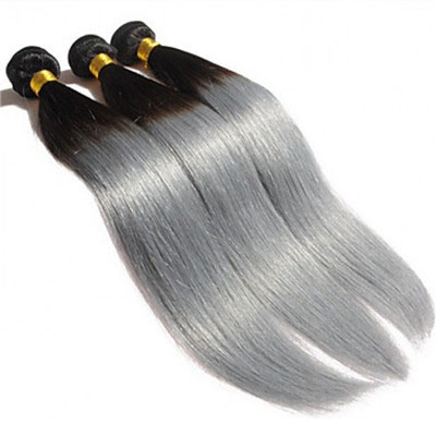 Silver Black Ombre Silky Straight Ombre Human Hair Extensions