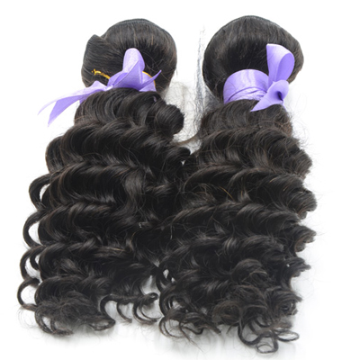 Natural Black Deep Wave Human Hair Weft Extensions , Virgin Brazilian Hair Exten