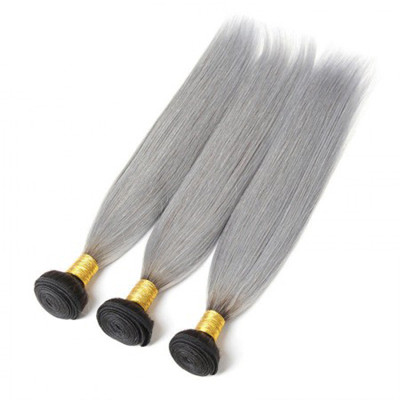 Straight Gray Ombre Human Hair Extensions Bundles , 8A Brazilian Human Hair Weav