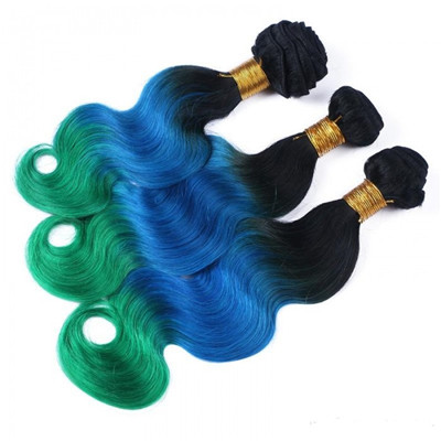 1B / Blue / Green 3 Color Ombre Human Hair Extensions 8A With Ukraine European H