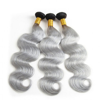 Grey Ombre Hair Extensions 3 Bundles , Brazilian Virgin Hair Extensions Grade 7A