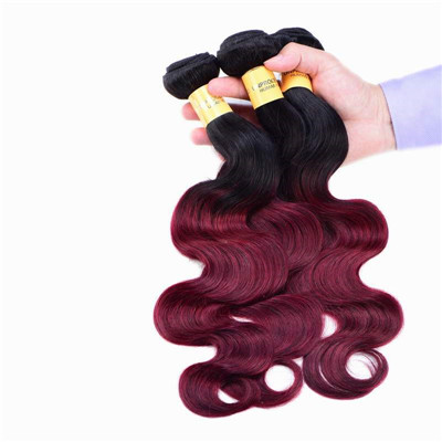 Ombre Black Burgundy Hair Extensions Human Hair 8A Body Wave No Tangle