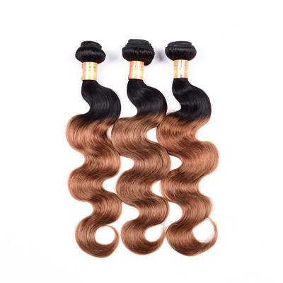 18 Inch Black To Brown Ombre Hair Extensions , Brazilian Body Wave Hair Grade 8A