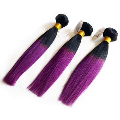 Purple Ombre Hair Extensions Human Hair , Straight Ombre Remy Hair Extensions