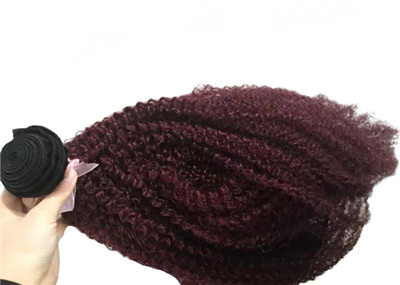 Kinky Curly Burgundy Hair Extensions Human Hair , Virgin Ukraine Hair Extensions