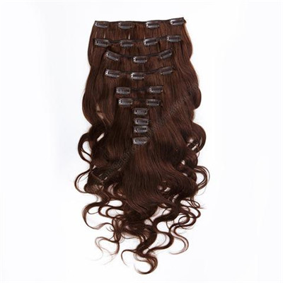 Dark Brown Clip In Colored Hair Extensions Body Wave Indian Virgin Hair 7A Grade