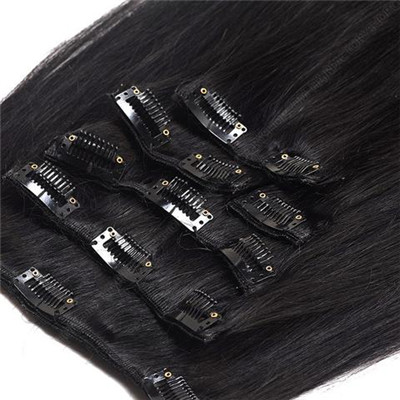 Jet Black Real Human Hair Clip In Extensions , Body Wave Indian Remy Hair Extens