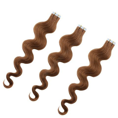 Dark Blonde Virgin Body Wavy Tape In Hair Extensions Human Hair 16 Inch Tangle F