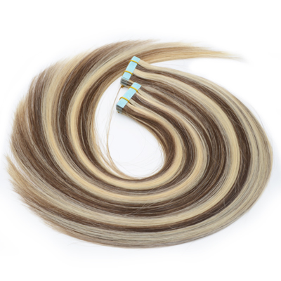 Long Silky Straight Tape In Indian Human Hair Extensions Zebra Stripes Type