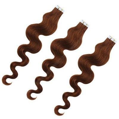16 Inch Dark Brown Curly Tape In Human Hair Extensions 7A Mongolian Remy Hair