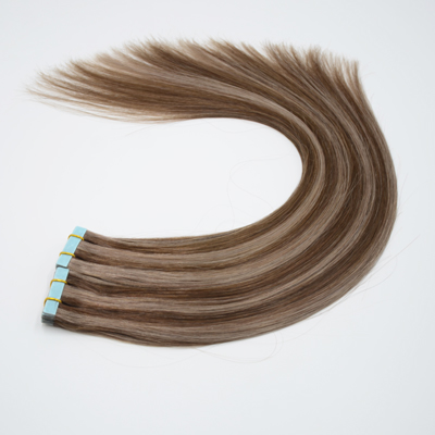 Zebra Stripes Indian Tape In Hair Extensions Real Human Hair Ash Brown And Light