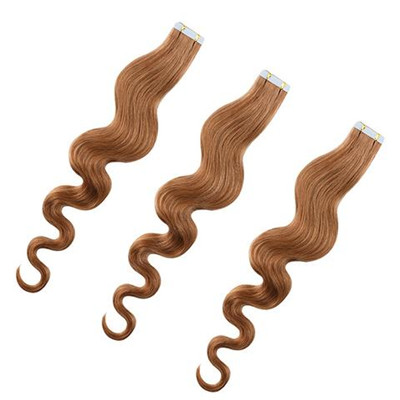 Body Wave Seamless Real Human Hair Tape In Extensions , Mongolian Curly Hair Ext