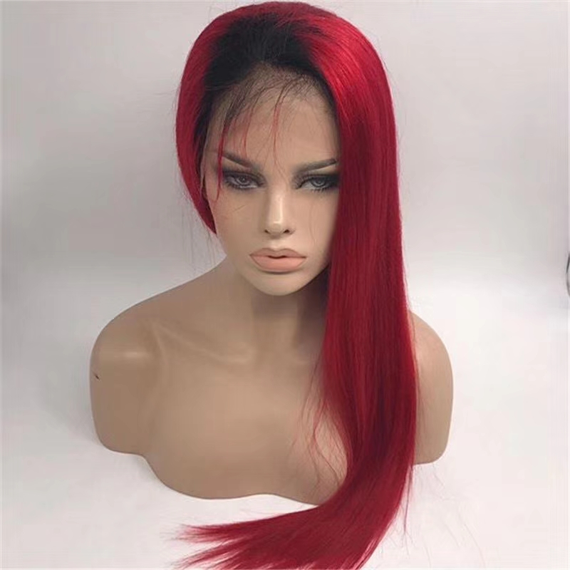 Red with Dark Roots Colored Human Hair Lace Front Wigs Hot Sale