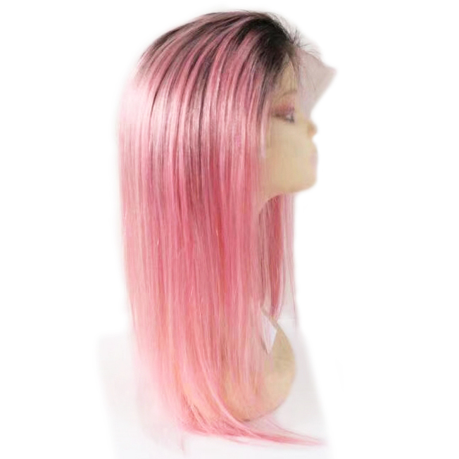 Pink with Dark Roots Colored Human Hair Lace Front Wigs for Hot Girls