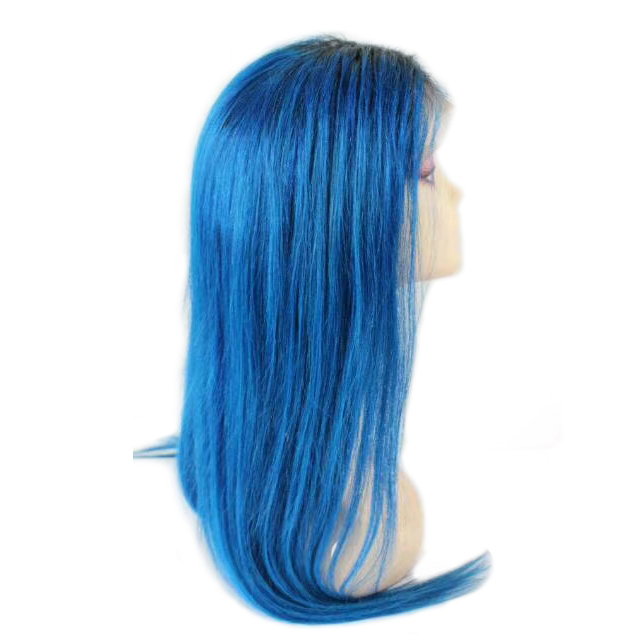 Blue Colored Human Hair Lace Front Wigs For Fashion Women