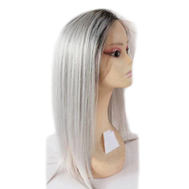 Gray with Dark Roots Colored Human Hair Lace Front Wigs Hot Sale